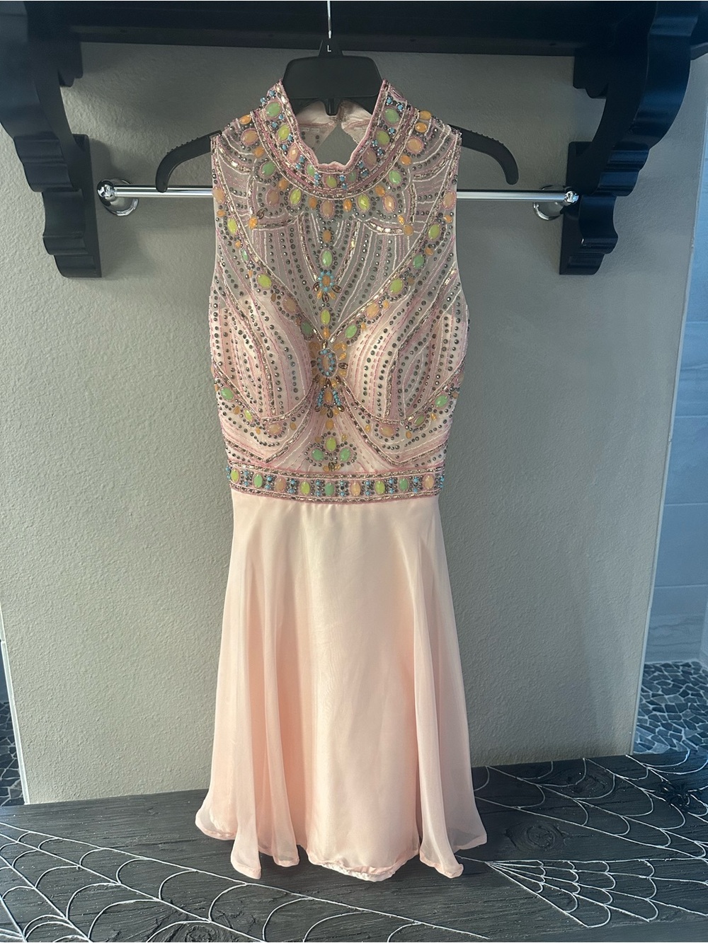 Alyce Paris Pink Beaded Prom Dress with Multicolor Gem Accents - Picture 2 of 5